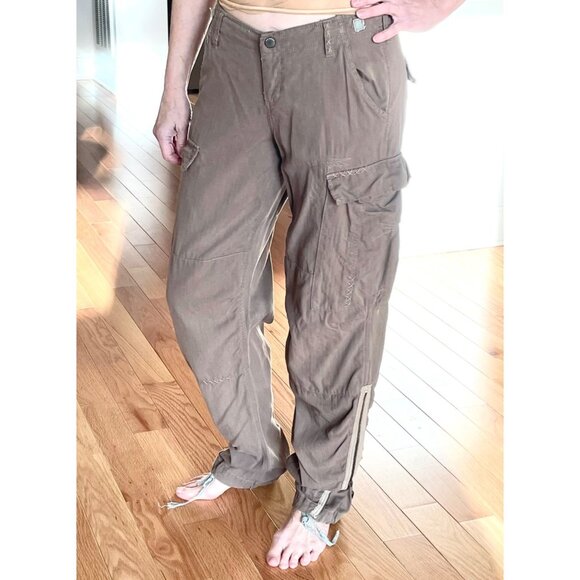 Da Nang Womens Cargo Pants Brown Size S Drawstring Hem Side Zipper Cargo  Pockets